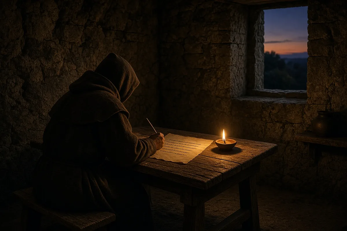 Benedict composed his Rule at Monte Cassino, setting out a balanced daily order of prayer, labor, and rest.