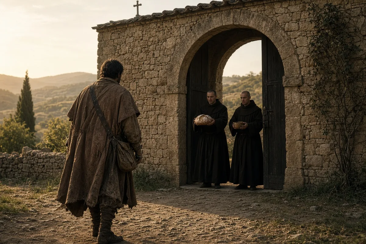 Benedict’s Rule required the monastery to receive all visitors as Christ, offering food and shelter without question.