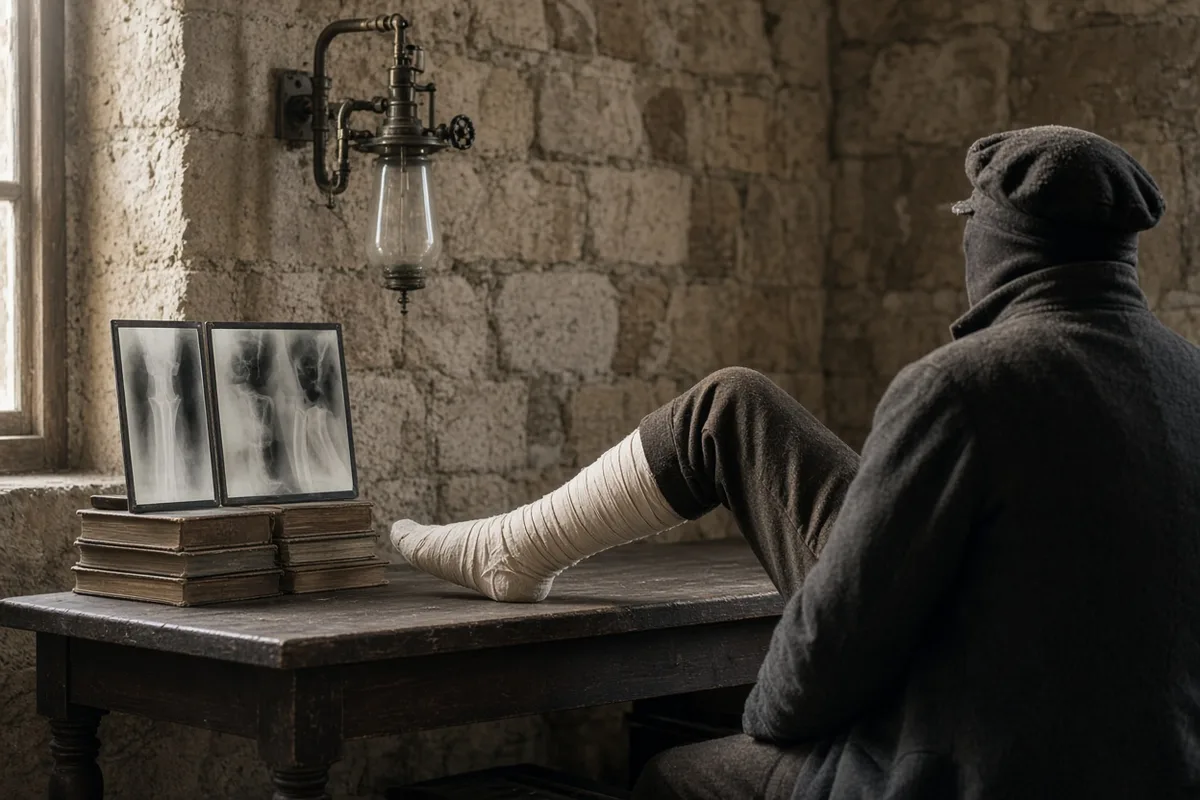 Radiographic images preserved at the shrine documented the healed tibia.