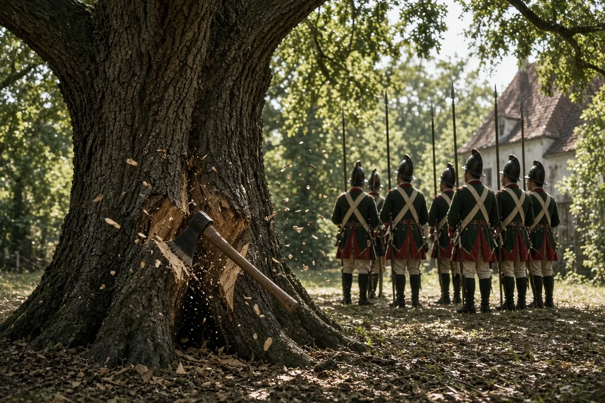 The missionary's repeated strikes against the sacred tree began convincing local witnesses.