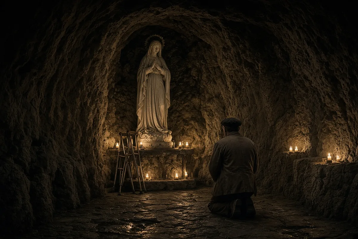 After praying at the shrine Pierre de Rudder stood and walked without crutches.