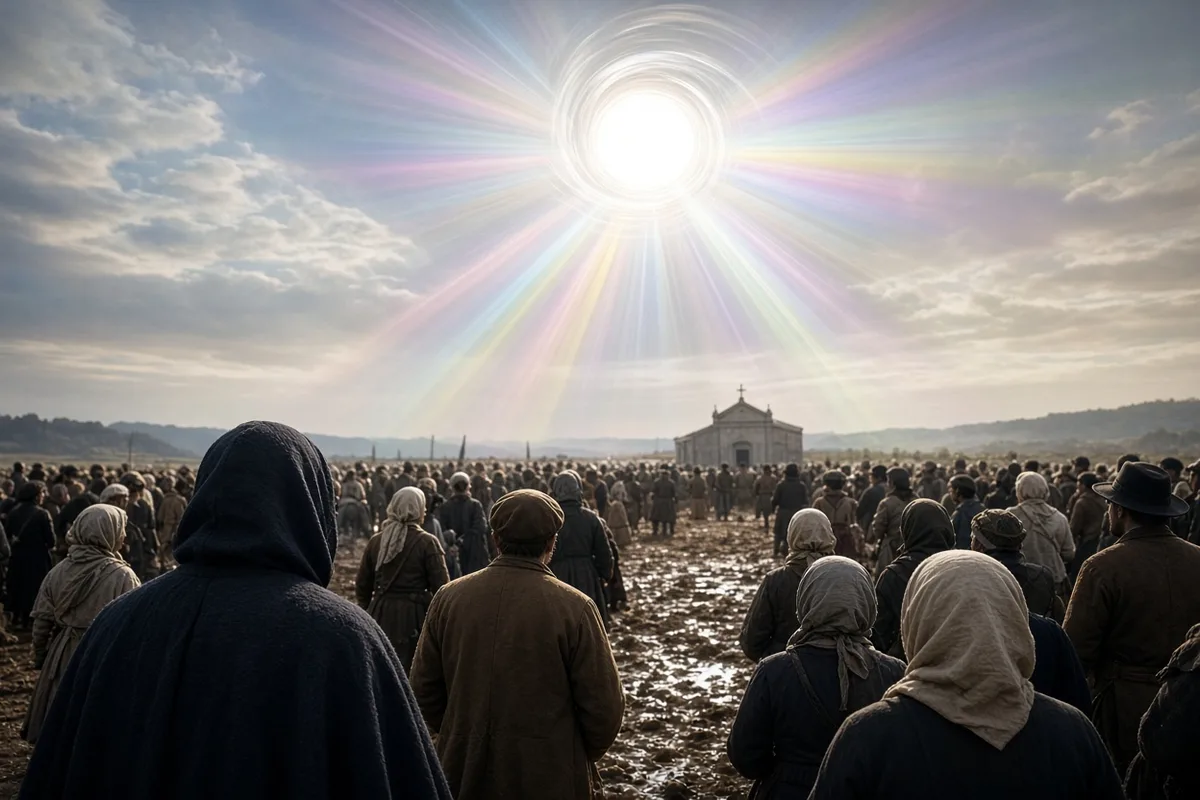 Eyewitness accounts collected by the Church inquiry described the sun rotating and emitting rays of rainbow hues for several minutes.
