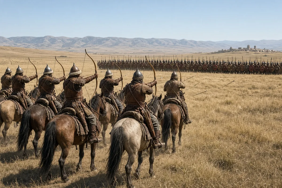 Magyar mounted archers used hit-and-run tactics throughout the Battle of Lechfeld.