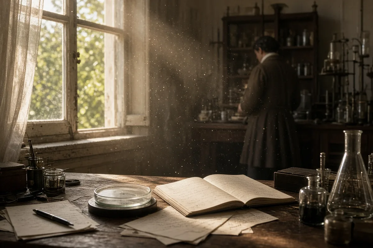 An uncovered petri dish became contaminated during a period of absence from the laboratory.