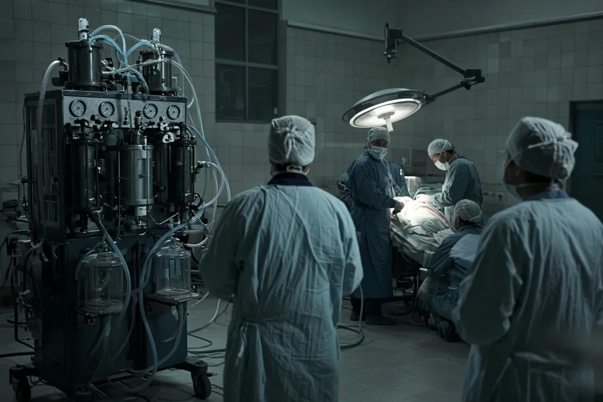 The procedure involved connecting the patient to a heart-lung bypass machine to maintain circulation during the transplant.