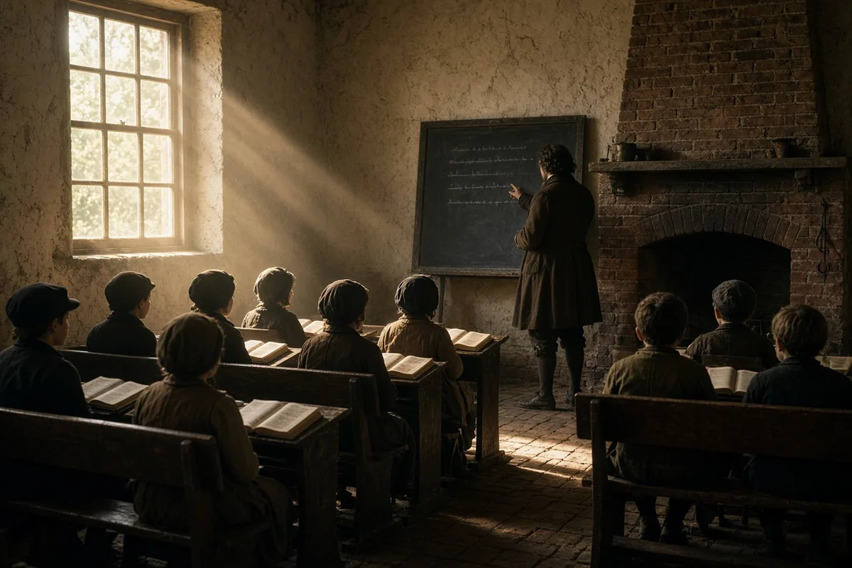 Lessons emphasized reading from the Bible, writing on slates, and moral catechism to improve the children's conduct.