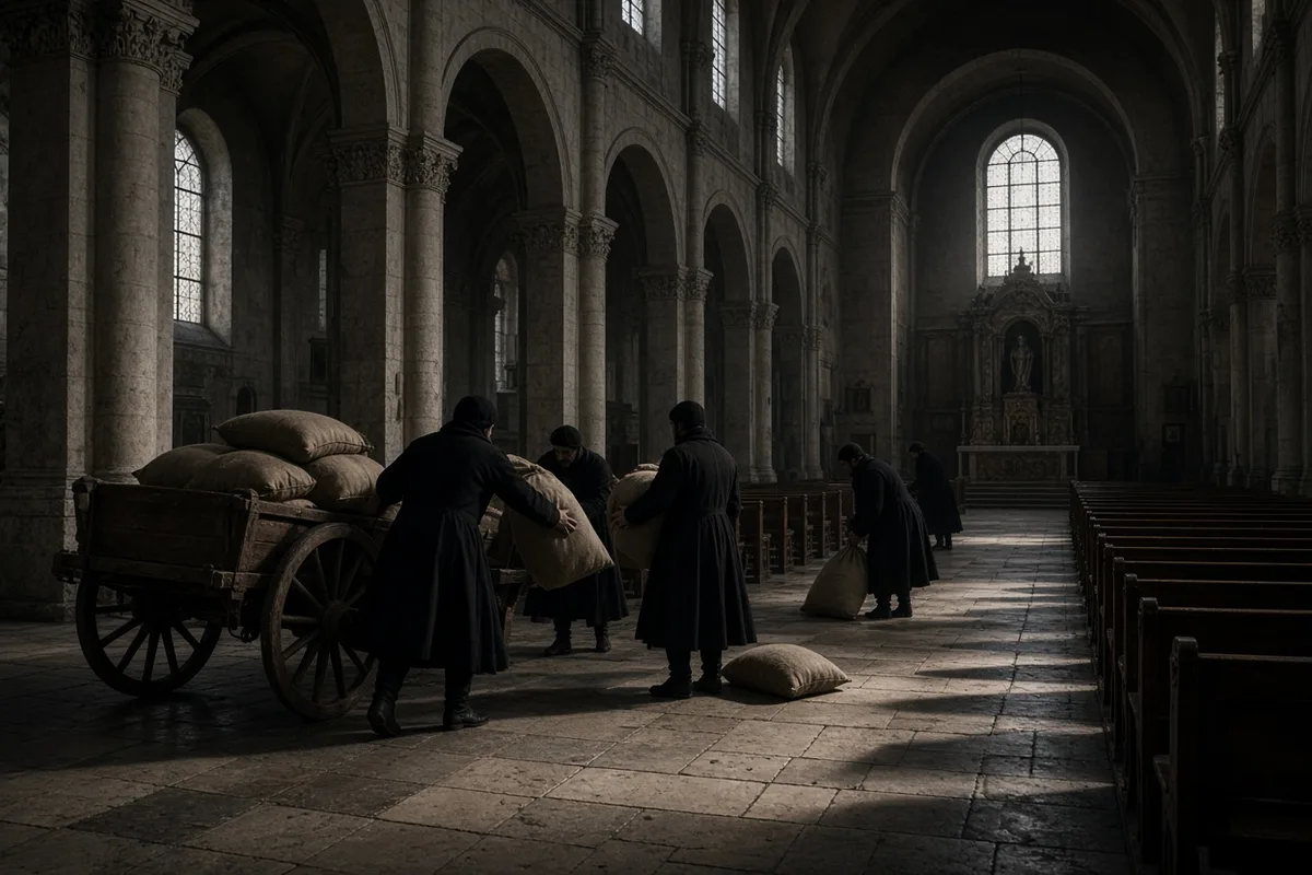The conferences describe coordinated grain deliveries to feed large numbers of the destitute in 1625.