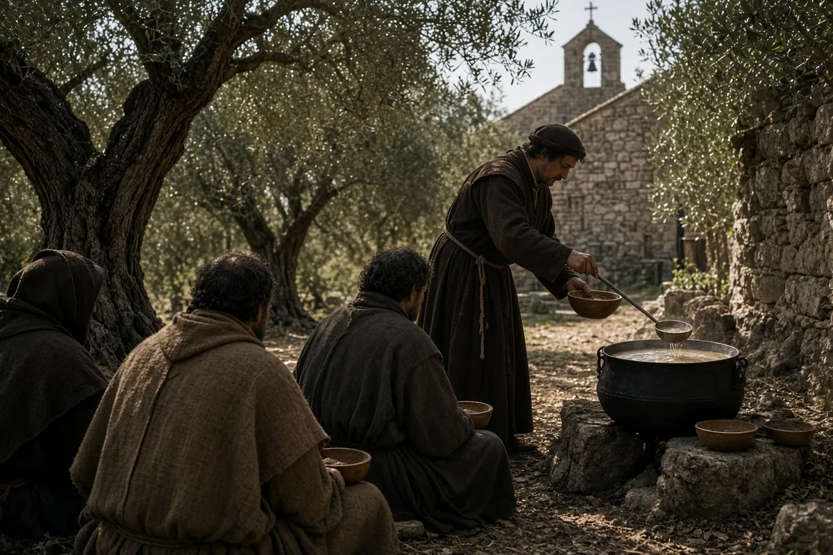 Daily almsgiving included food prepared within the hermitages for those in need.