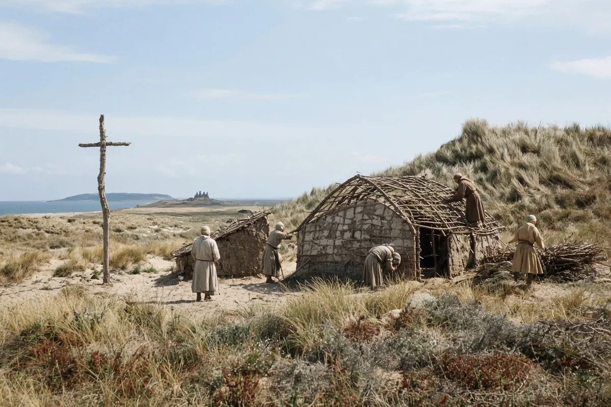 Aidan and his Irish monks constructed the initial monastery buildings using local materials.