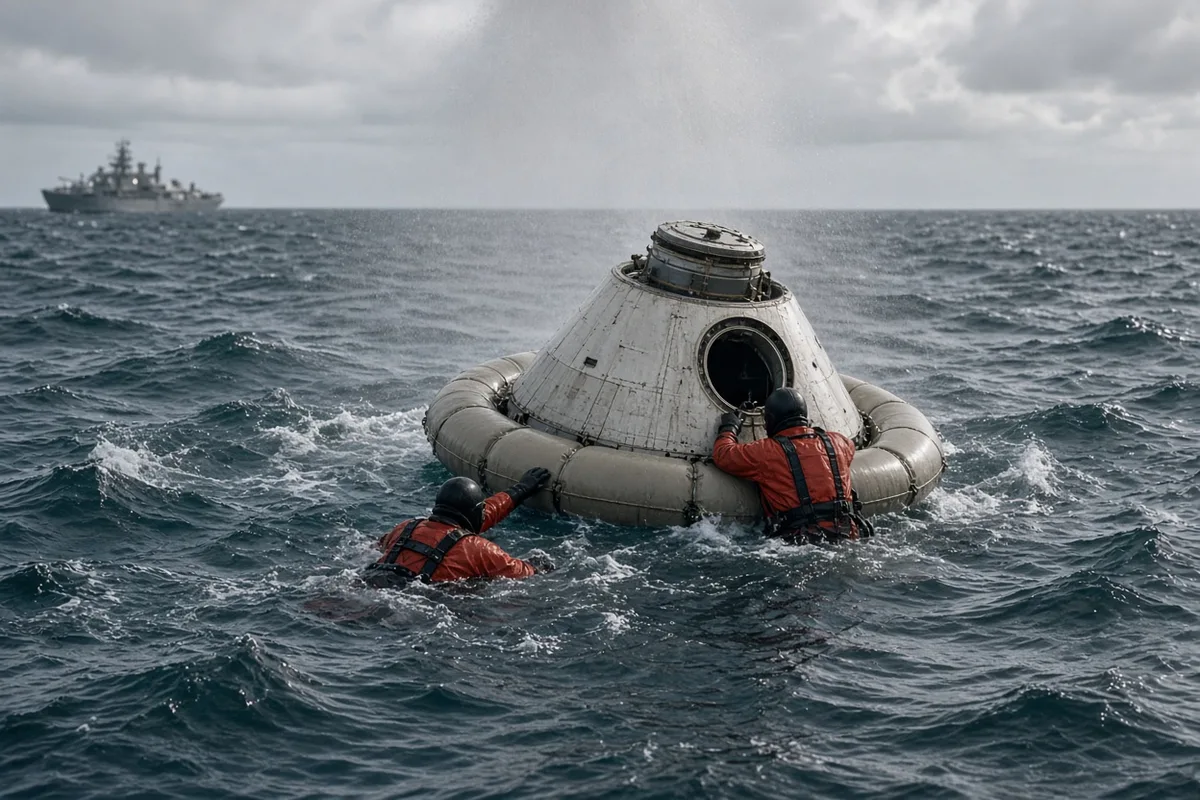 The crew was safely recovered by USS Iwo Jima helicopters shortly after splashdown.