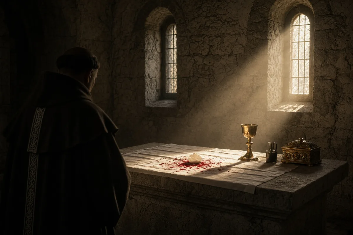 Blood from the host soaked into the corporal, creating visible stains that the priest could not explain.