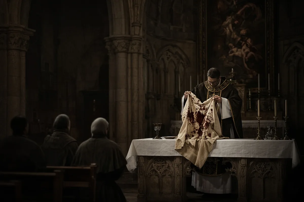 The priest took the blood-stained corporal to nearby Orvieto where Pope Urban IV resided.