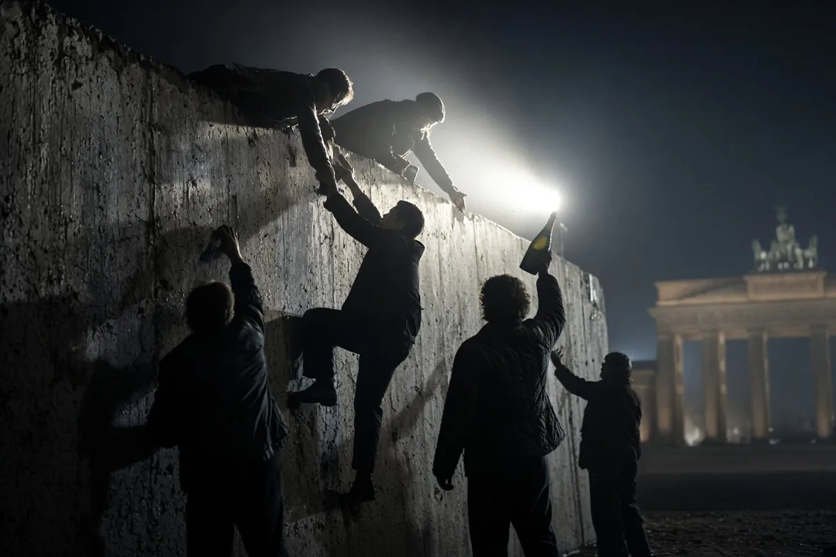 Crowds climbed atop the Wall itself, embracing strangers and sharing drinks with the border guards who once would have stopped them.