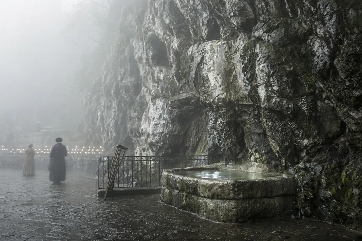 At the Lourdes grotto, Micheli prayed and was immersed in the spring water associated with reported healings.