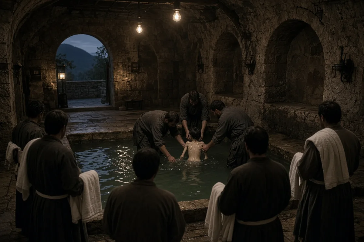 The boy was immersed in the Lourdes baths as part of the healing ritual.