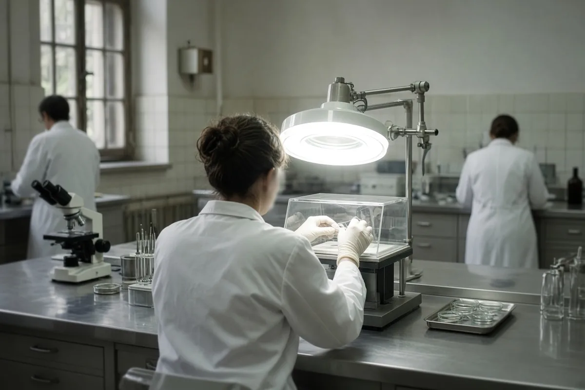 Pathologists conducted initial visual inspection of the fragment under controlled laboratory lighting.