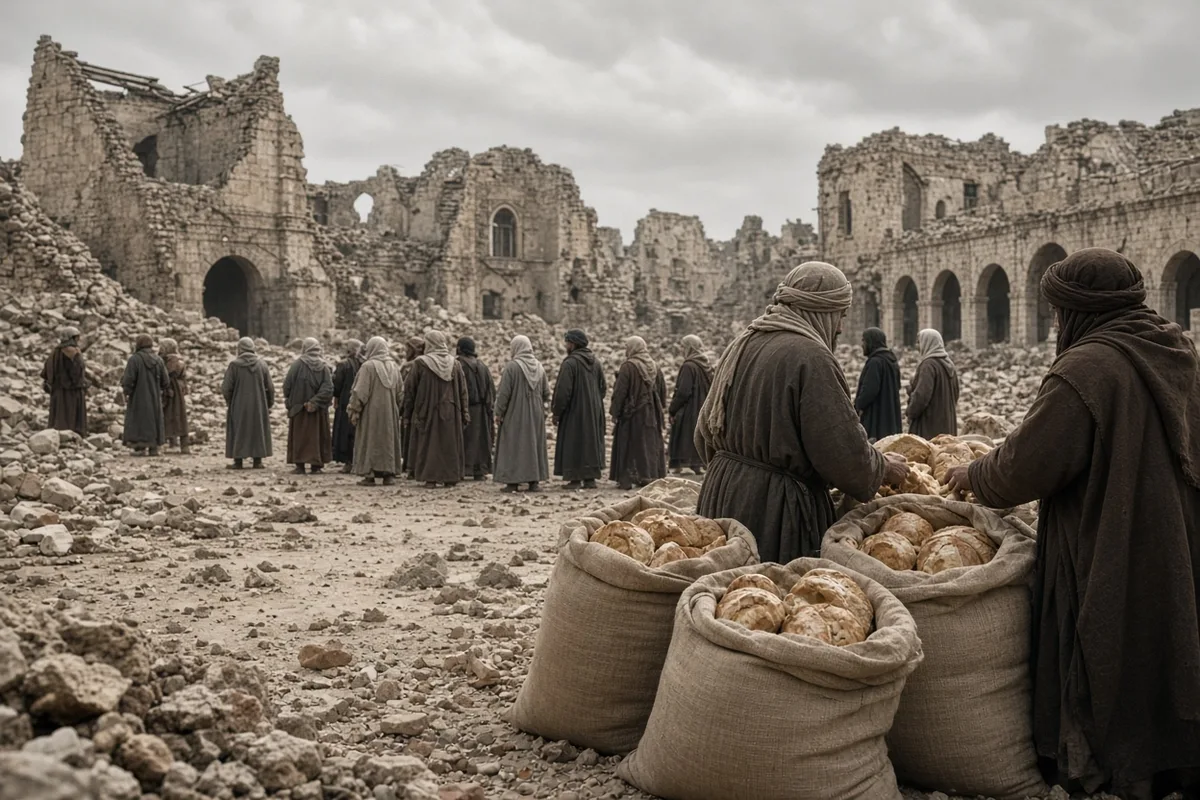 The people of Le Mans offered bread to POWs in 1945 as a gesture of post-war kindness.