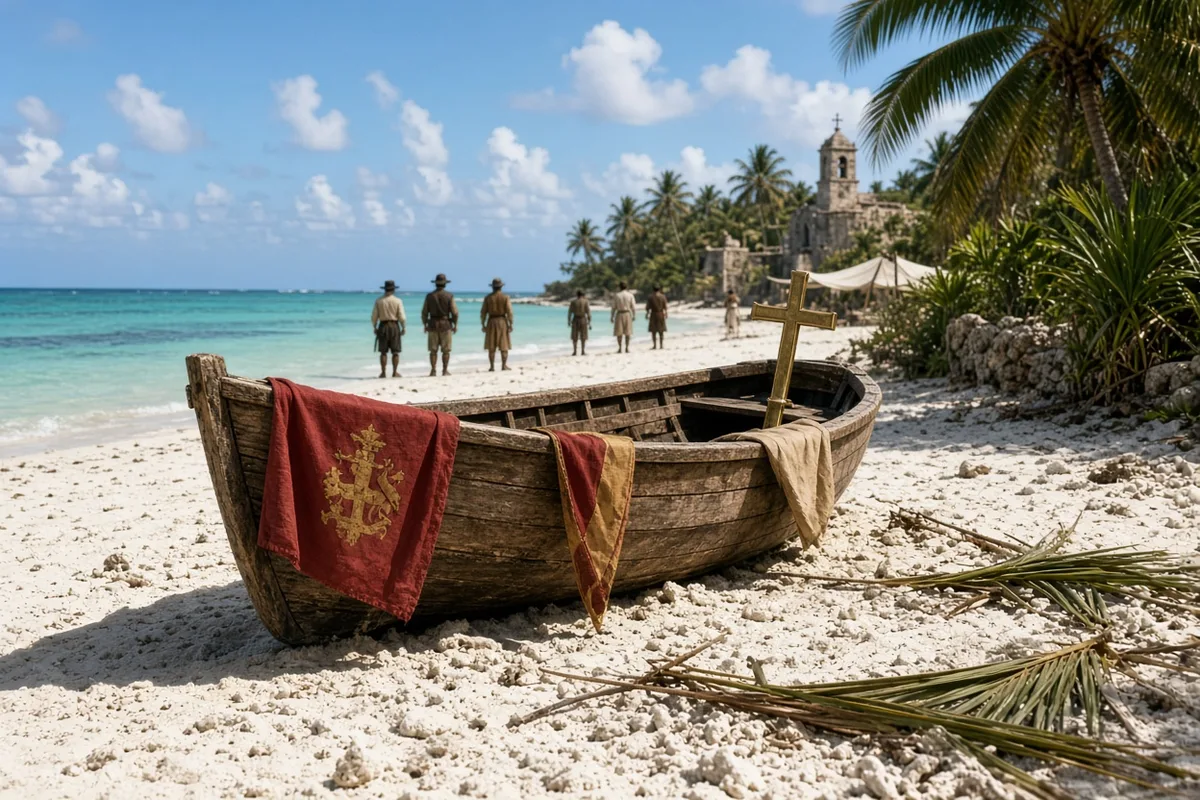 The landing party came ashore on the island later called San Salvador.
