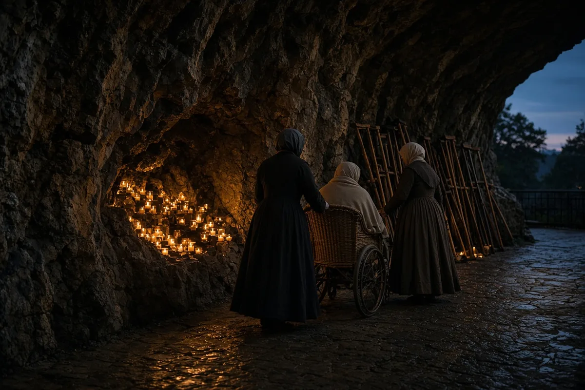 The Grotto at Lourdes remains the central site of the reported apparitions and pilgrim processions.