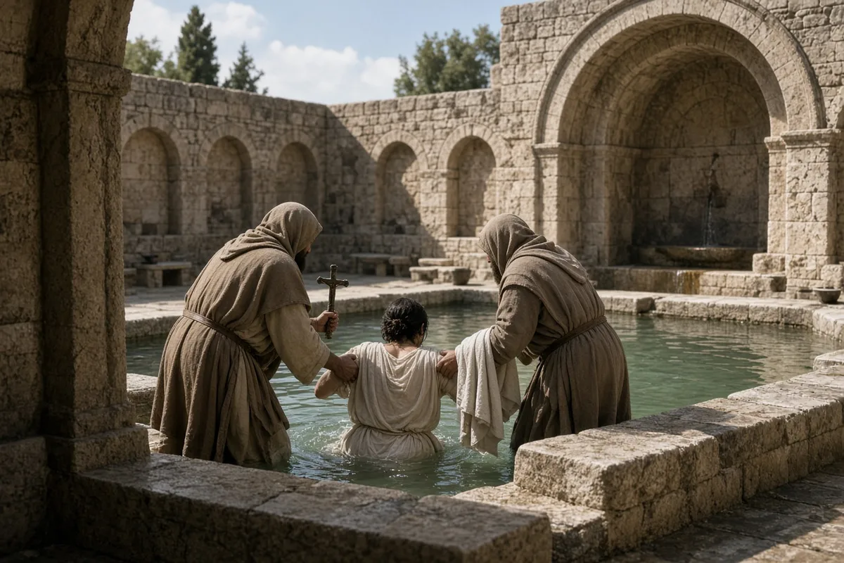 Bathing in the Lourdes spring waters formed part of the traditional healing pilgrimage ritual.