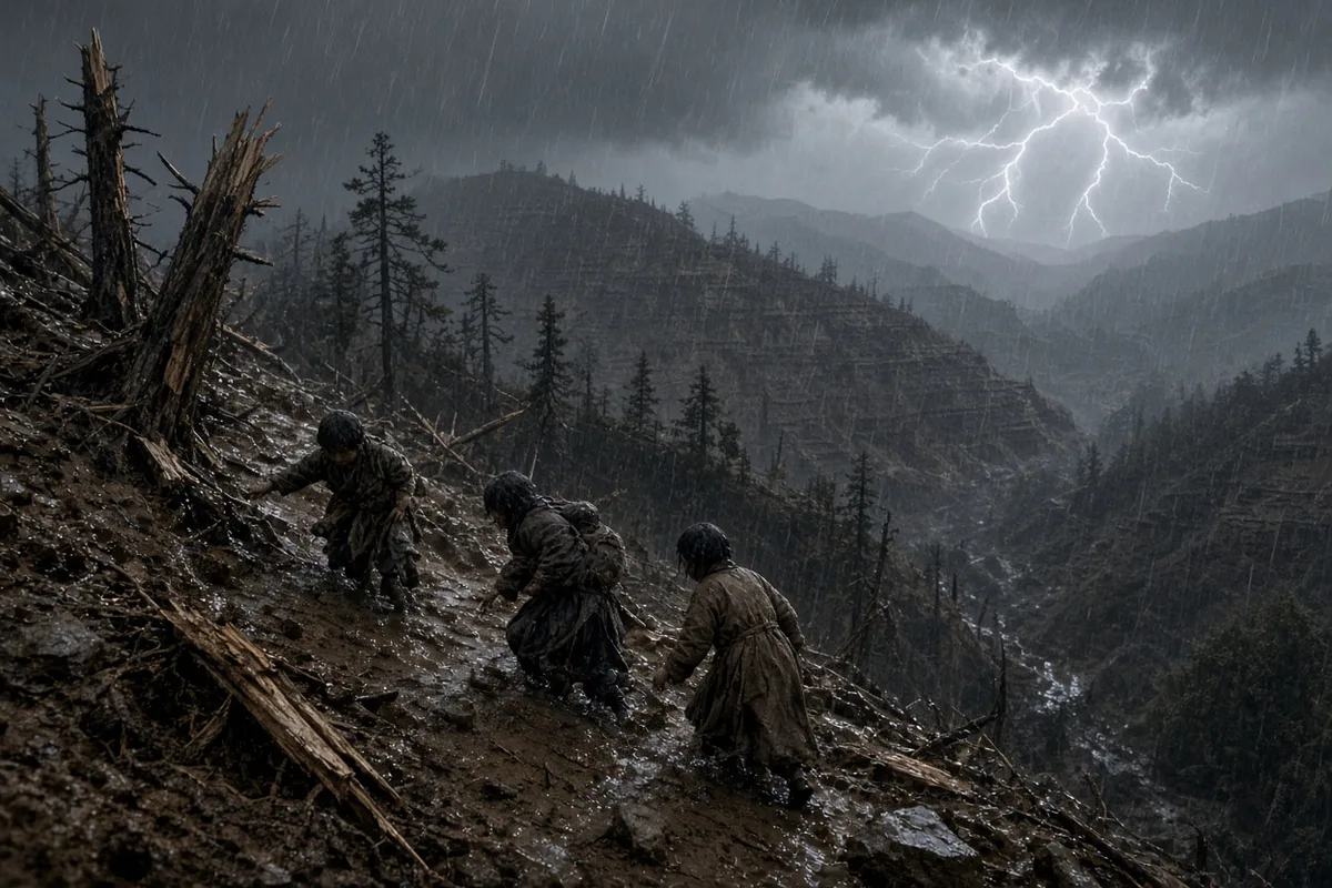 The party faced weeks of hardship including storms and rough mountain paths.