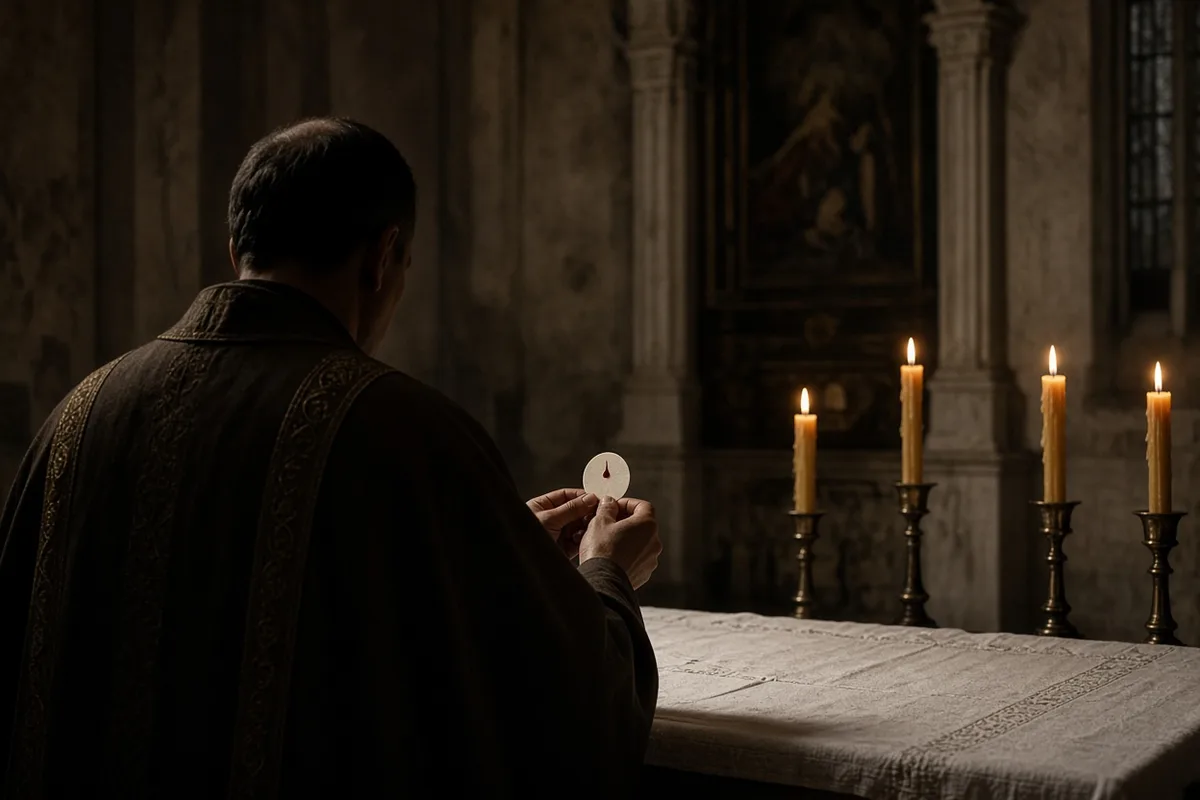 During the consecration, blood began to issue from the host.