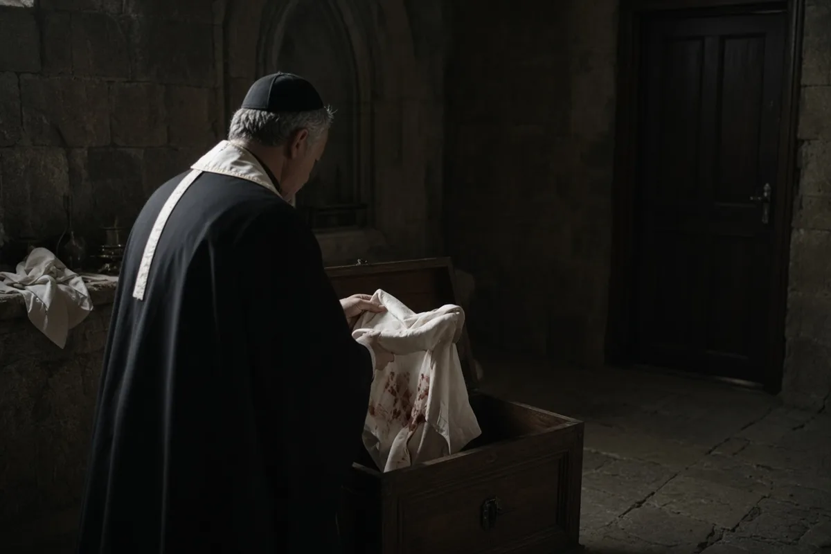 The stained corporal was preserved as evidence of the event.