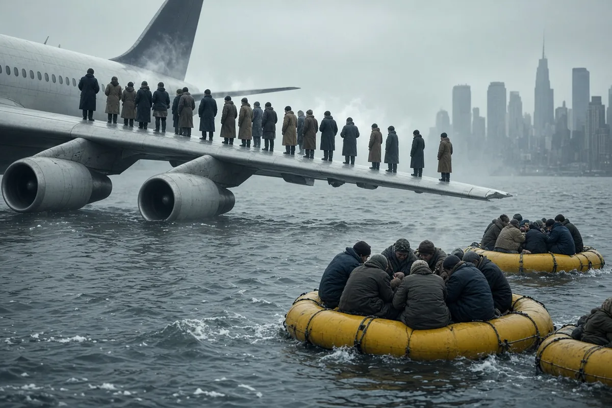 All 155 passengers and crew evacuated onto the wings and into rafts as the fuselage began taking on water in the near-freezing river.