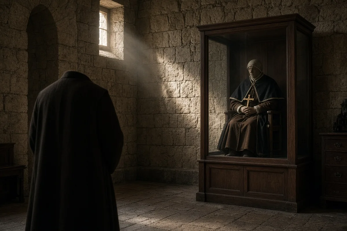 The nuns placed the body in a seated position within the convent so it could be venerated.
