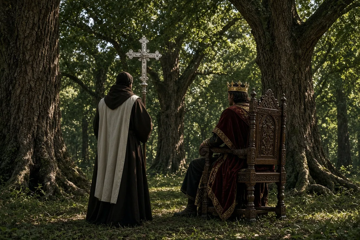King Ethelbert of Kent met Augustine outdoors to hear the Christian message.