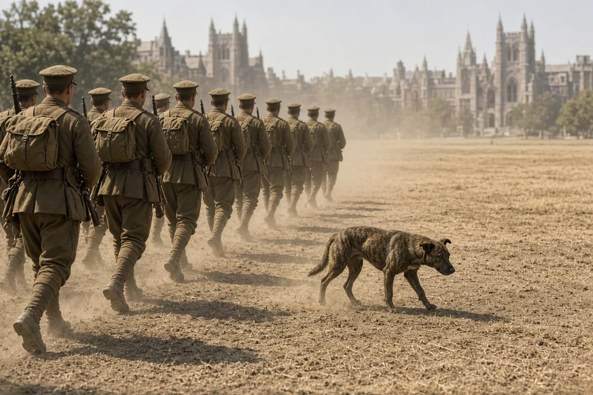 In the summer of 1917, a stray dog appeared at Yale Field and began following the drilling recruits of the 102nd Infantry, 26th Yankee Division.