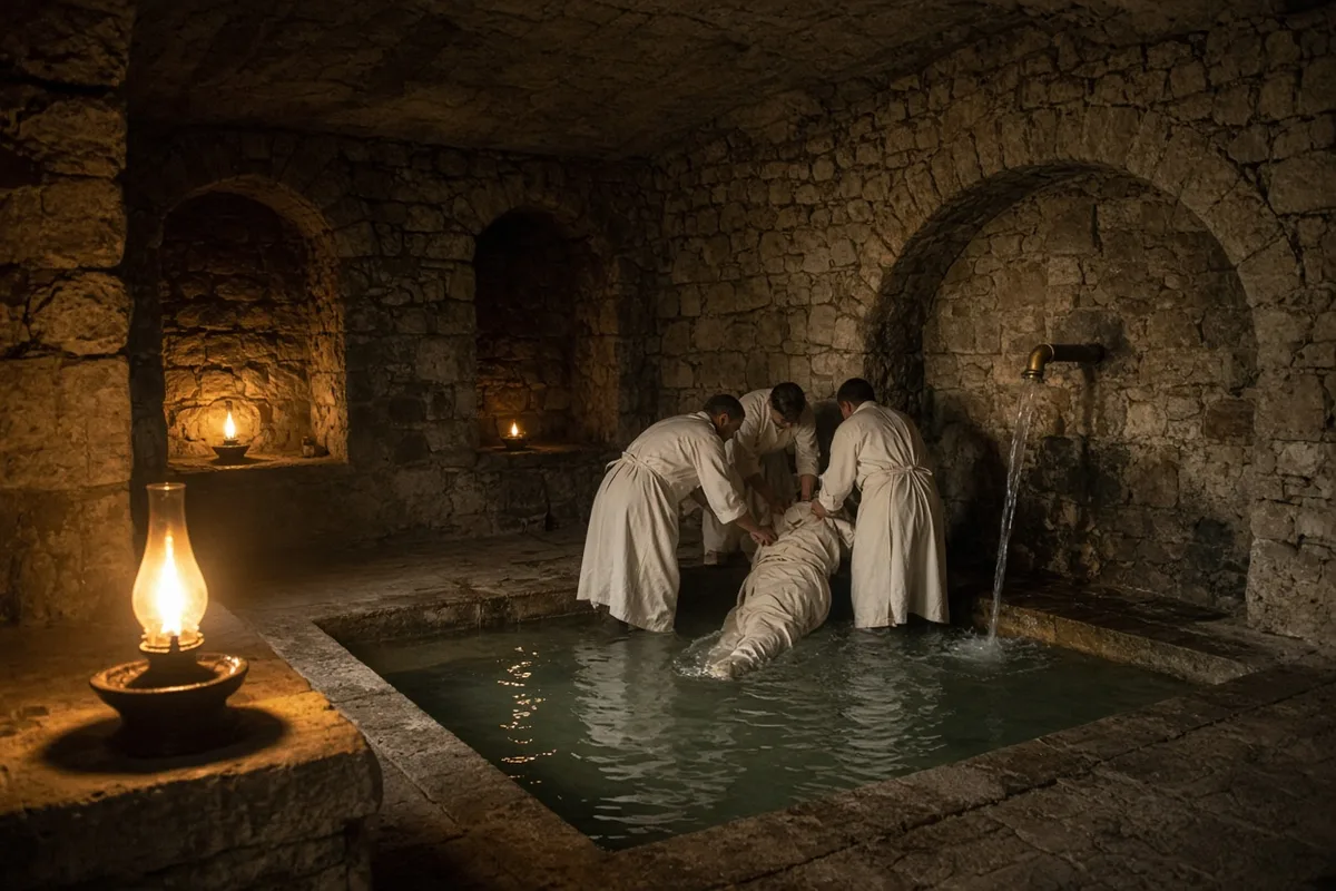 The patient was immersed in the Lourdes spring waters as part of the traditional ritual.