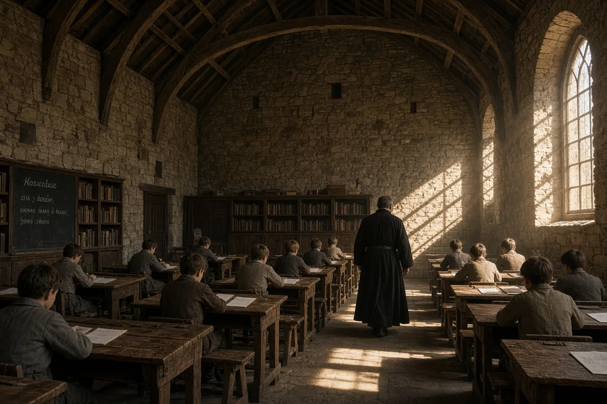 The Brothers conducted classes in reading, writing, and arithmetic for boys who could not pay fees.
