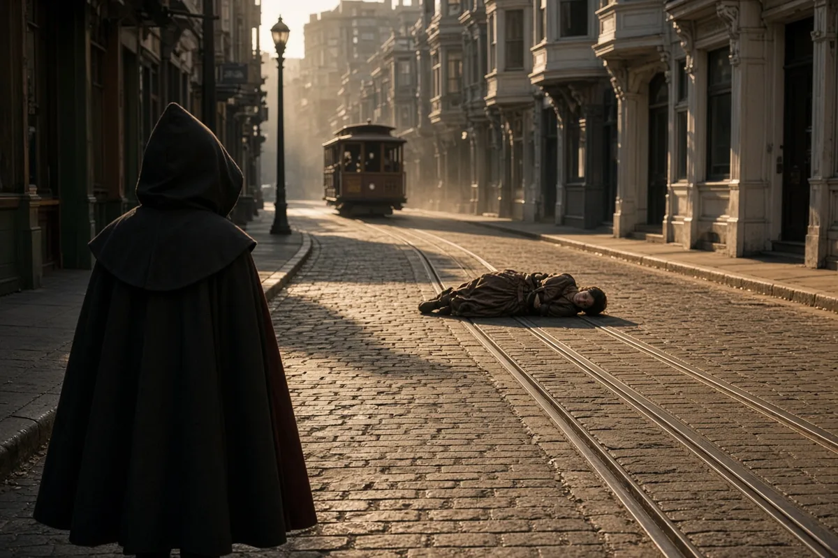 Miles Scott, dressed as 'Batkid,' performed his first staged rescue by freeing a woman tied to the cable car tracks on Powell Street.