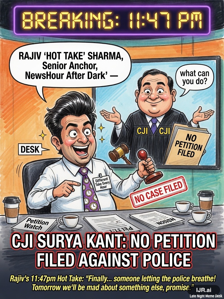 Pundit Pete on Surya Kant — "CJI Surya Kant: no petition filed against police" · AI parody, fiction for entertainment