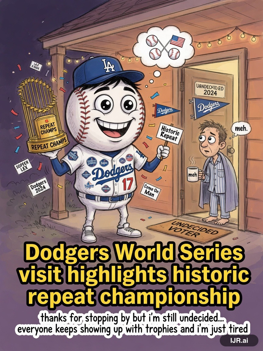 Swing State Sue on Shohei Ohtani — "Dodgers World Series visit highlights historic repeat championship" · AI parody, fiction for entertainment