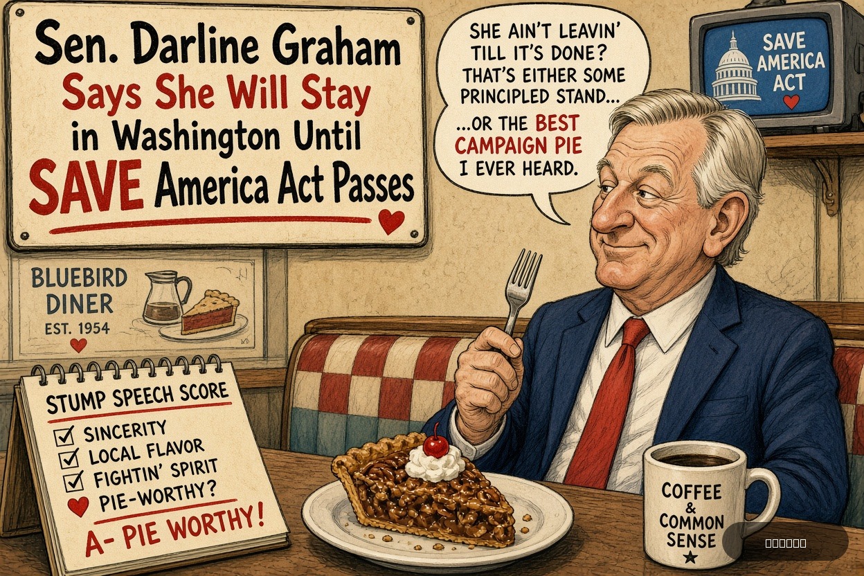 Caucus Cathy on Tommy Tuberville — "Sen. Darline Graham Says She Will Stay in Washington Until SAVE America Act Passes" · AI parody, fiction for entertainment