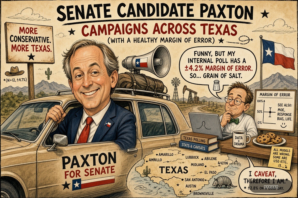 Polling Paul on Ken Paxton — "Senate Candidate Paxton Campaigns Across Texas" · AI parody, fiction for entertainment