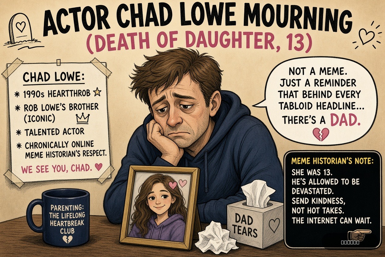 Meme Queen Mae on Chad Lowe — "Actor Chad Lowe Mourning Death of Daughter, 13" · AI parody, fiction for entertainment