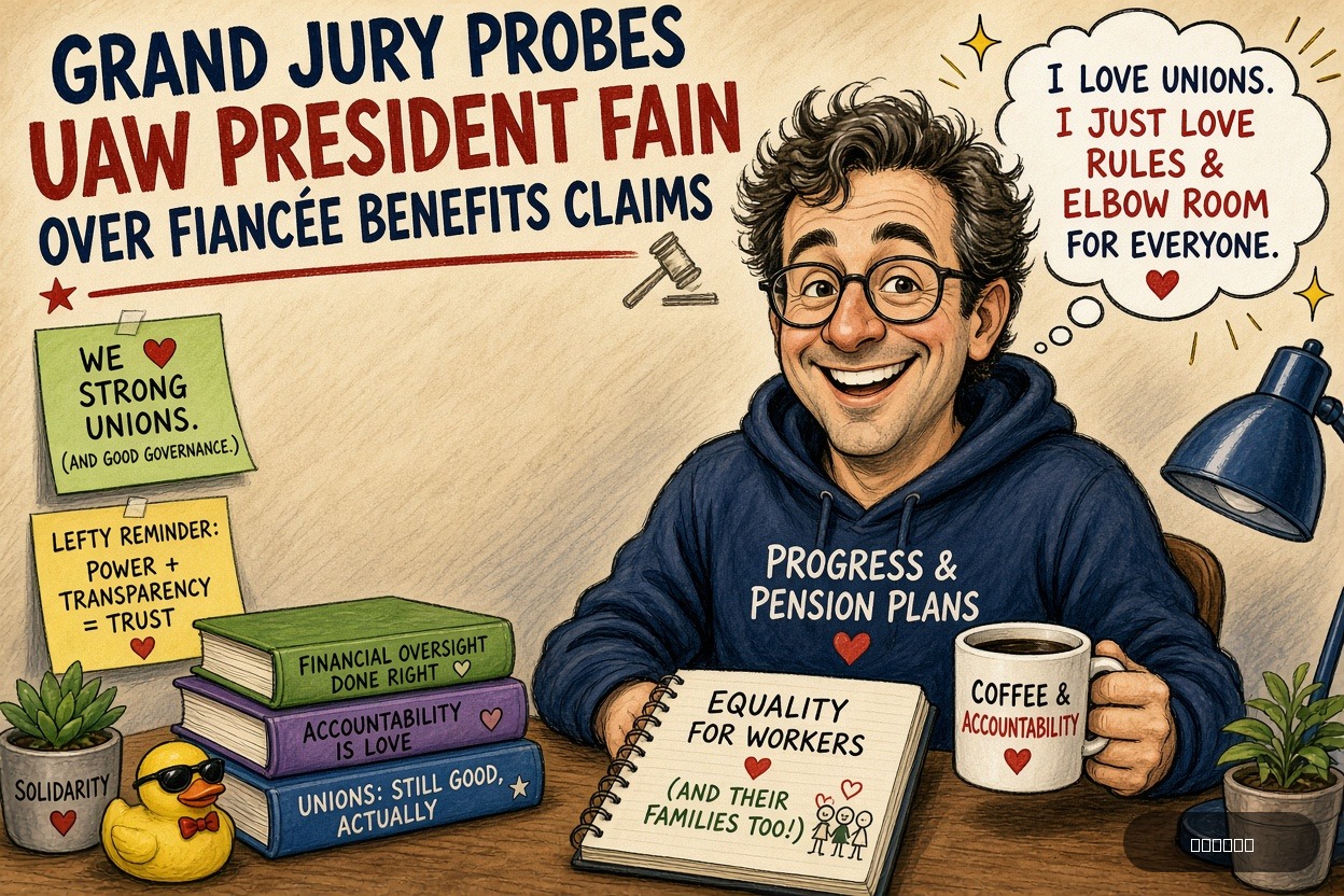 Lefty Larry on Neil Barofsky — "Grand Jury Probes UAW President Fain Over Fiancée Benefits Claims" · AI parody, fiction for entertainment