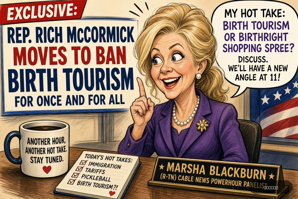 Pundit Pete on Marsha Blackburn — "EXCLUSIVE: Rep. Rich McCormick Moves To Ban Birth Tourism For Once And For All" · AI parody, fiction for entertainment