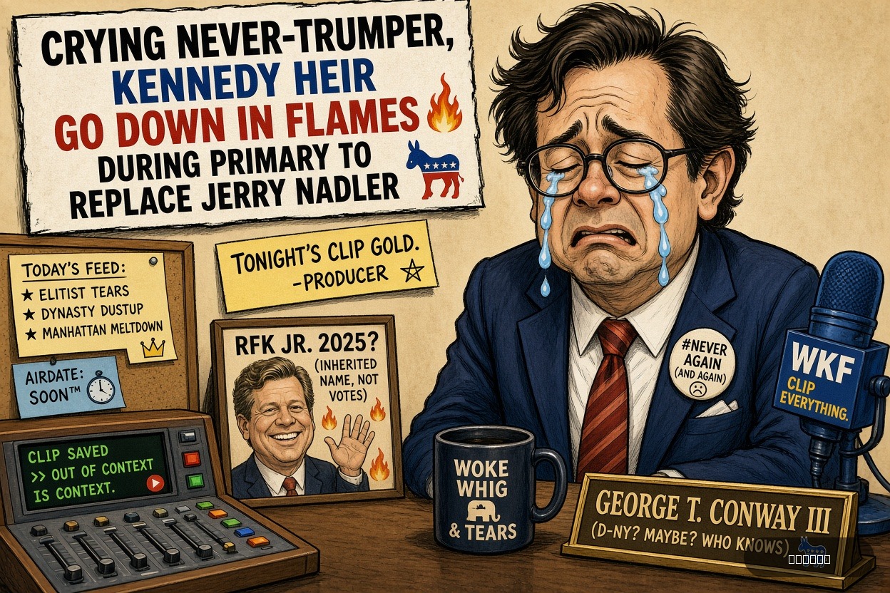 Soundbite Sam on George T. Conway III — "Crying Never-Trumper, Kennedy Heir Go Down In Flames During Primary To Replace Jerry Nadler" · AI parody, fiction for entertainment