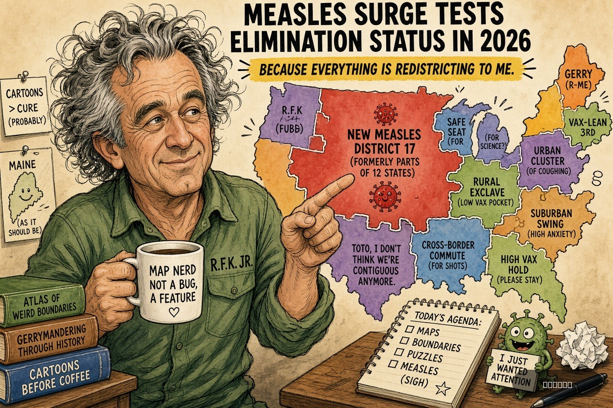 Gerry Mander on Robert F. Kennedy, Jr. — "Measles Surge Tests Elimination Status in 2026" · AI parody, fiction for entertainment