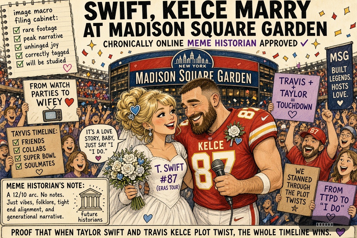 Meme Queen Mae on Taylor Swift — "Swift, Kelce Marry at Madison Square Garden" · AI parody, fiction for entertainment