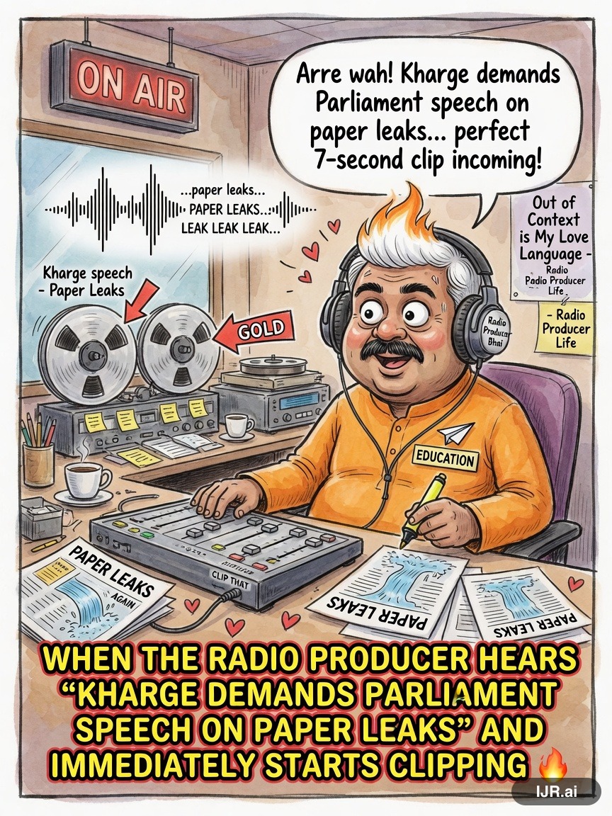 Soundbite Sam on Dharmendra Pradhan — "Kharge demands Parliament speech on paper leaks" · AI parody, fiction for entertainment