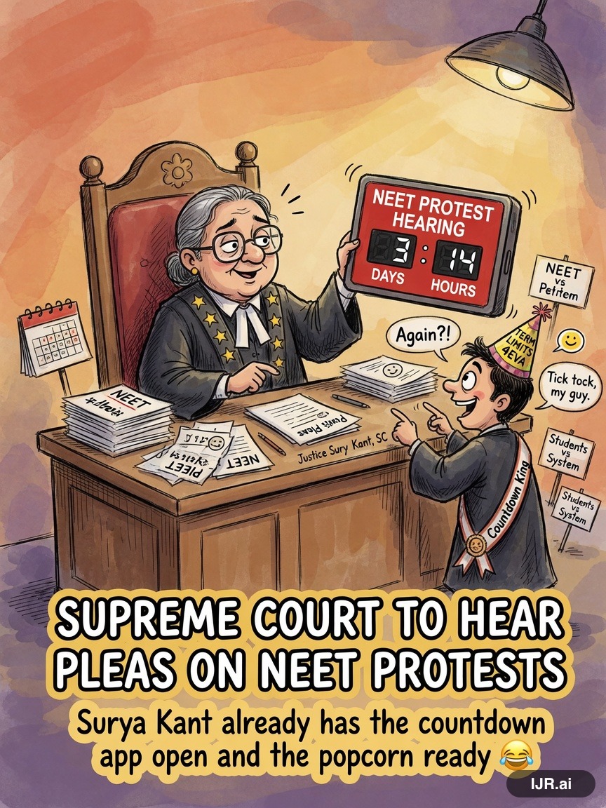 Lame Duck Dave on Surya Kant — "Supreme Court to hear pleas on NEET protests" · AI parody, fiction for entertainment
