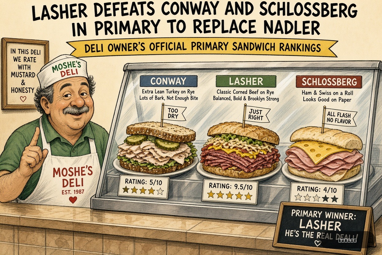 Veto Vinny on George T. Conway III — "Lasher Defeats Conway And Schlossberg In Primary To Replace Nadler" · AI parody, fiction for entertainment