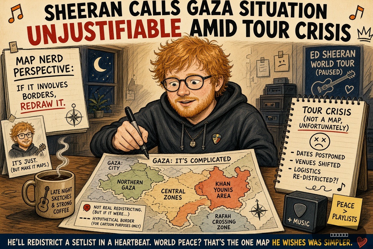 Gerry Mander on Ed Sheeran — "Sheeran Calls Gaza Situation Unjustifiable Amid Tour Crisis" · AI parody, fiction for entertainment