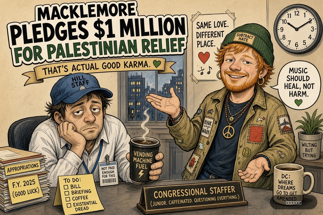 Capitol Carl on Ed Sheeran — "Macklemore Pledges $1 Million for Palestinian Relief" · AI parody, fiction for entertainment