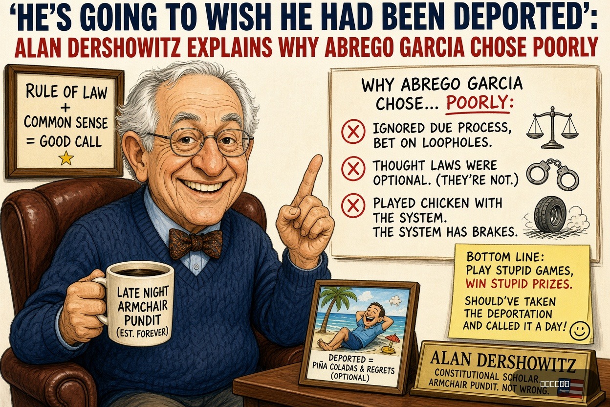 Righty Rich on Alan Dershowitz — "‘He’s Going To Wish He Had Been Deported’: Alan Dershowitz Explains Why Abrego Garcia Chose Poorly" · AI parody, fiction for entertainment